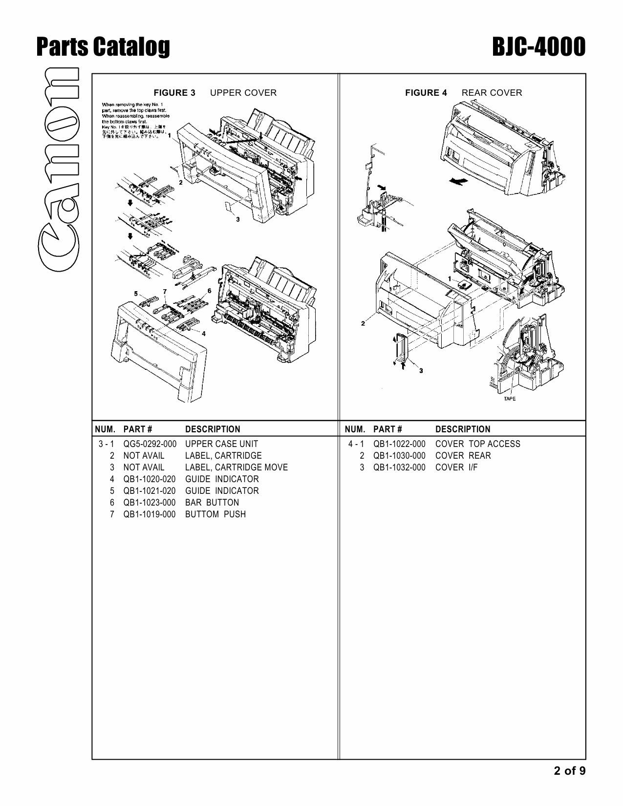Canon BubbleJet BJC-4000 Parts Catalog Manual-2